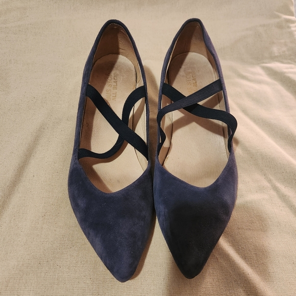 Navy Suede Kitten Heels - Picture 2 of 5